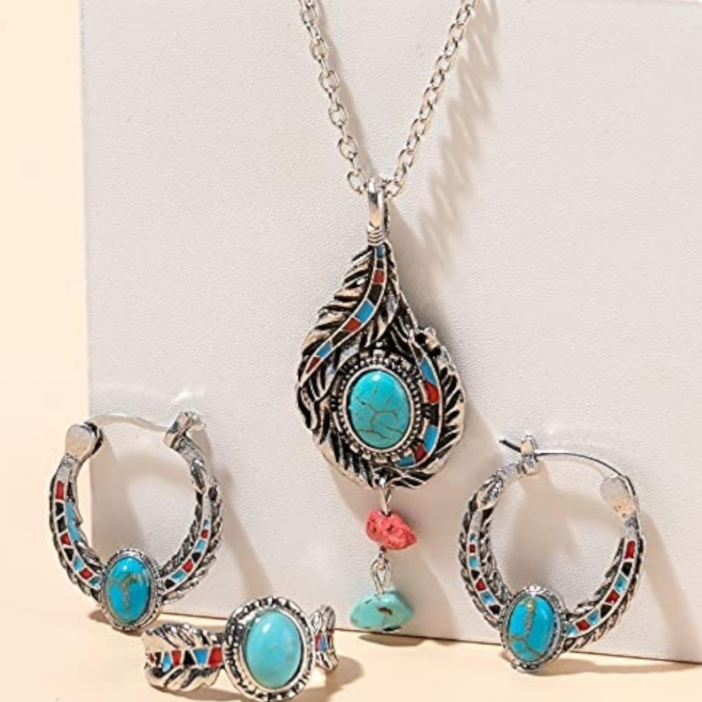 💰💰Sterling silver Turquoise neckalace, ring and earrings